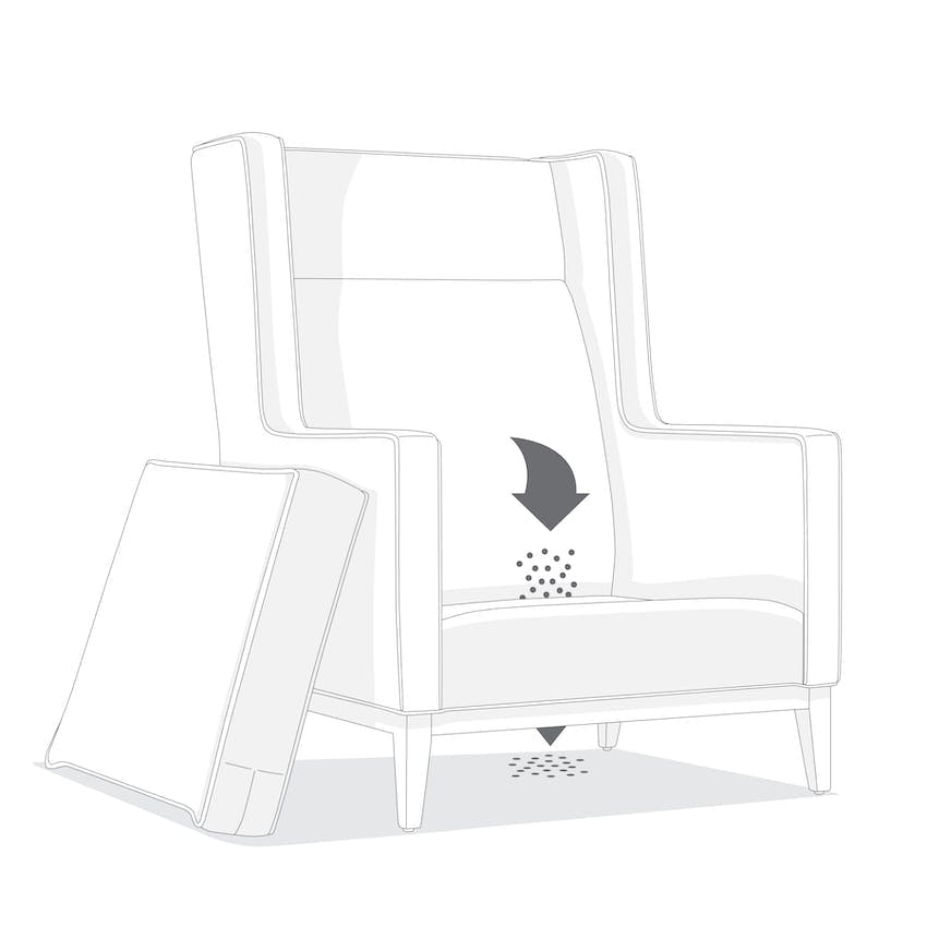 senior living loose seat cushion cleanout illustration